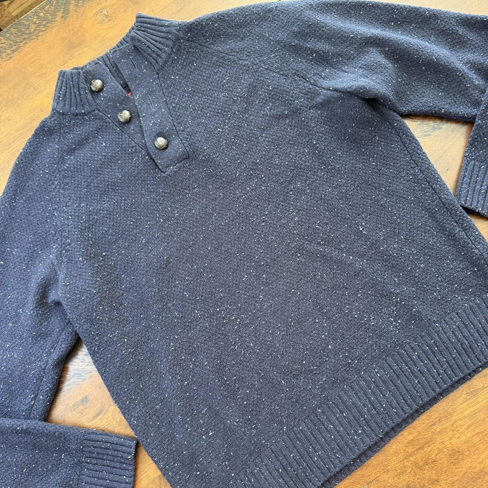 UNTUCKit Sweater Mens Medium Navy Blue Lambswool Henley Mock Neck Knit Pullover
